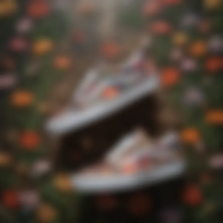 Artistic representation of Vans with floral and mushroom motifs