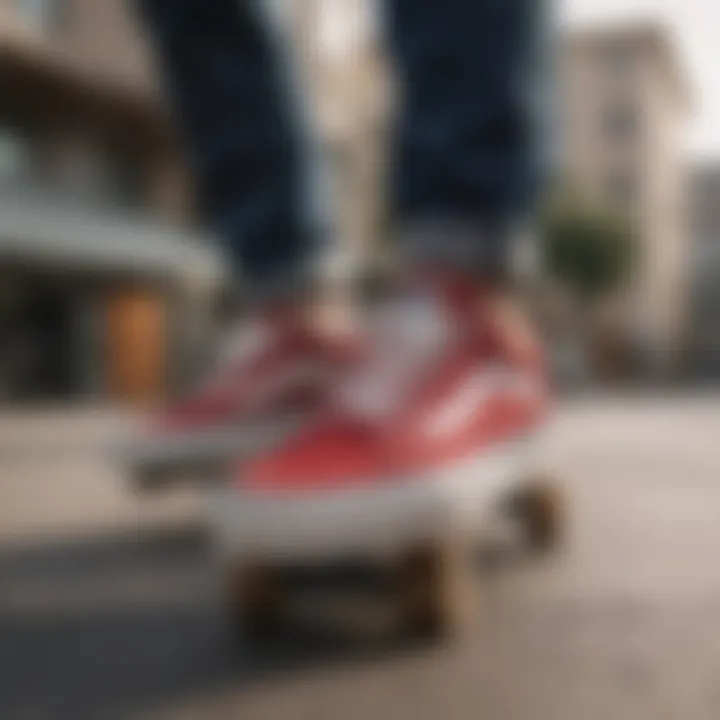 Stylish Vans non-slip shoes on a skateboard