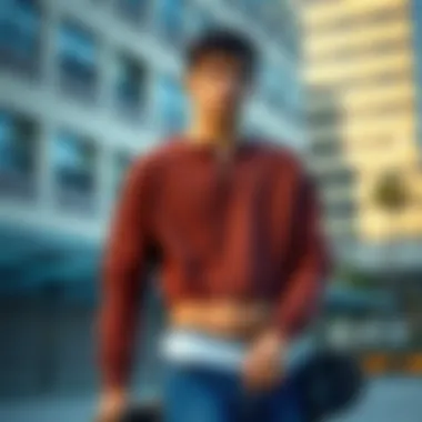 Urban Skate Style with Cropped Zip Sweater Skateboarder wearing a cropped zip sweater in an urban setting