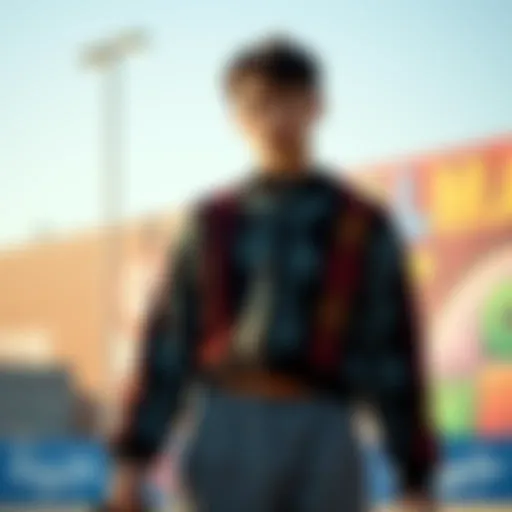 Vibrant Patterns in Skate Culture A stylish cropped zip sweater showcasing vibrant patterns and textures