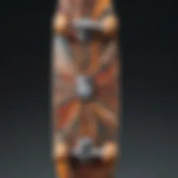 A vibrant designer skateboard showcasing abstract art.