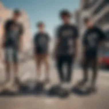 Diversity in Skateboarding Fashion Group of skateboarders in urban environment with diverse styles