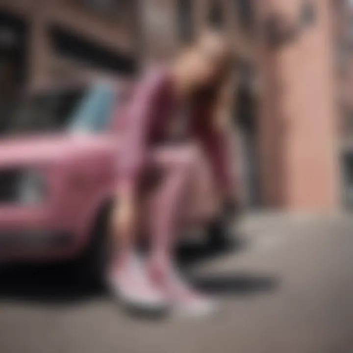 Fashion-forward individual styling Pink Leopard Vans with trendy outfit
