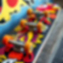 A vibrant skateboard deck showcasing unique designs