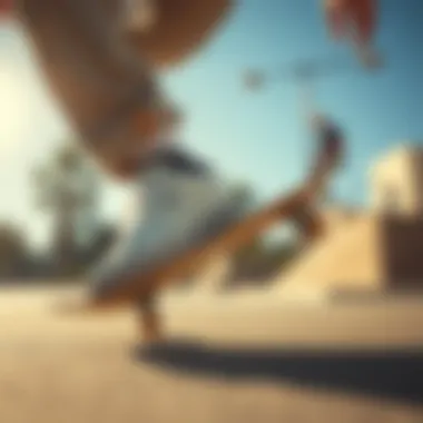 Skater performing tricks in Puma Suede White sneakers.