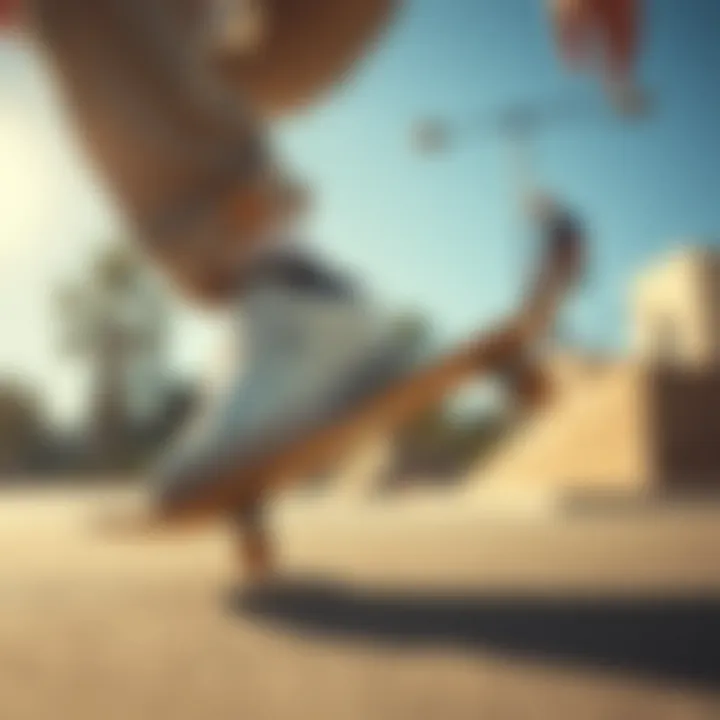 Skater performing tricks in Puma Suede White sneakers.