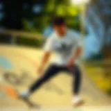 Classic adidas white t-shirt showcased in a skatepark setting.