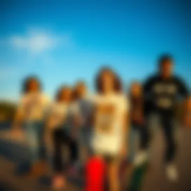 Embracing Skate Culture A group of friends sporting graphic tees while skateboarding