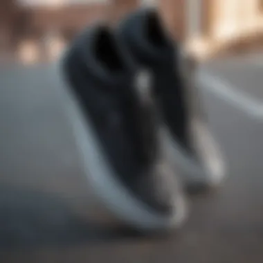 Detailed Look at Black Low Vans Design Close-up of black low Vans showcasing the intricate design and texture.