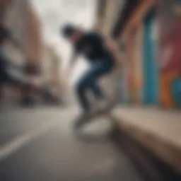A vibrant street scene showcasing skateboarders in urban gear, emphasizing the spirit of skate culture.