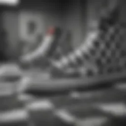 Close-up of checkered hi tops showcasing unique design elements