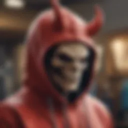 Close-up of the devil horn hoodie design
