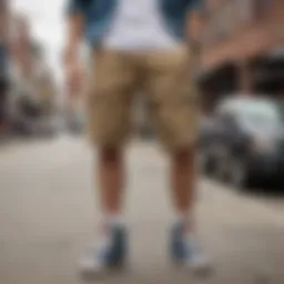 Stylish Dickies carpenter jean shorts showcased in an urban setting