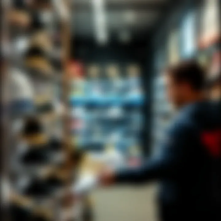 Customer selecting Adidas shoes in a local store