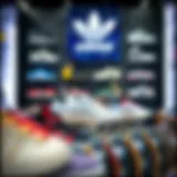 Diverse range of Adidas footwear on display in a retailer