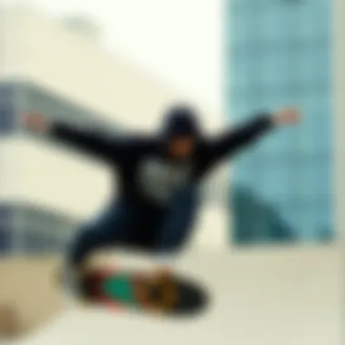 Skateboarder wearing a Full Tilt sweatshirt while performing a trick