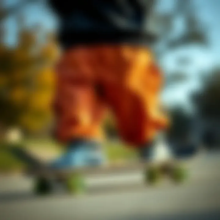 Colorful Jogger Shorts on Skateboard Colorful jogger shorts arranged on a skateboard