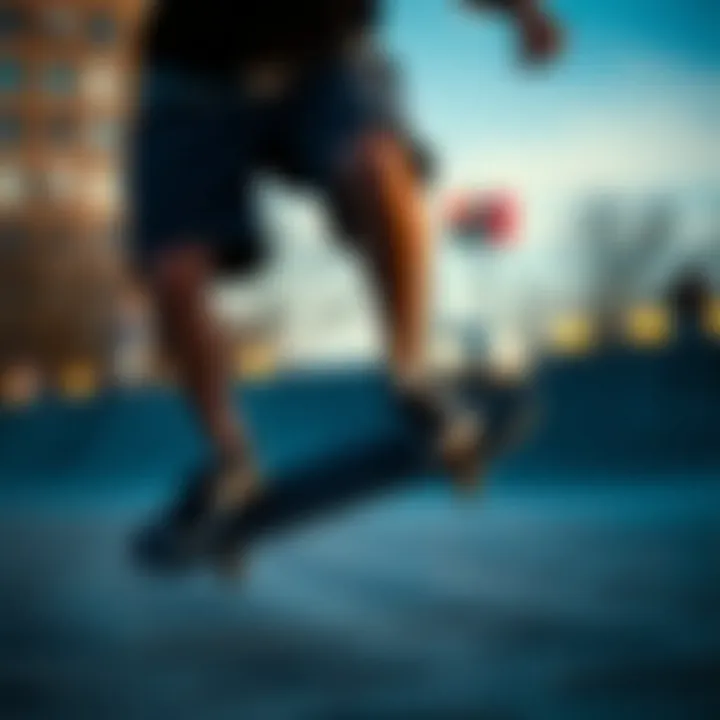 Executing Tricks in Jogger Shorts Skateboarding tricks while wearing comfortable jogger shorts