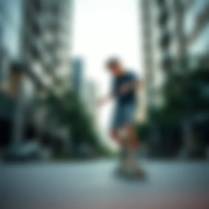 Urban Skateboarding in Jogger Shorts Skateboarder wearing jogger shorts in an urban environment