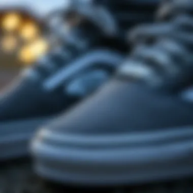Close-up of grey Vans highlighting design details