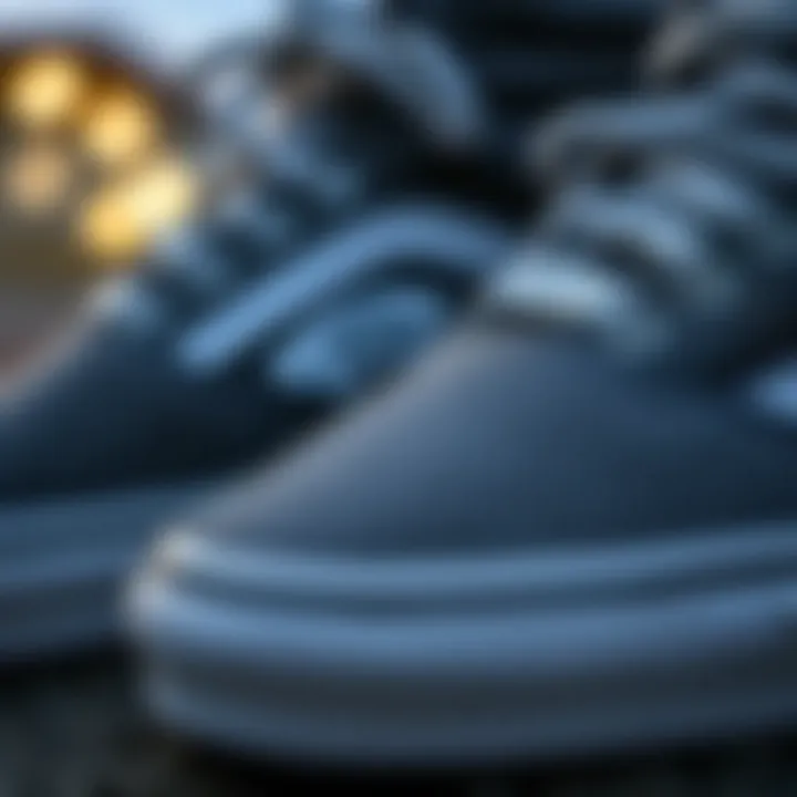 Close-up of grey Vans highlighting design details