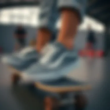 Iconic grey Vans in a skateboarding environment