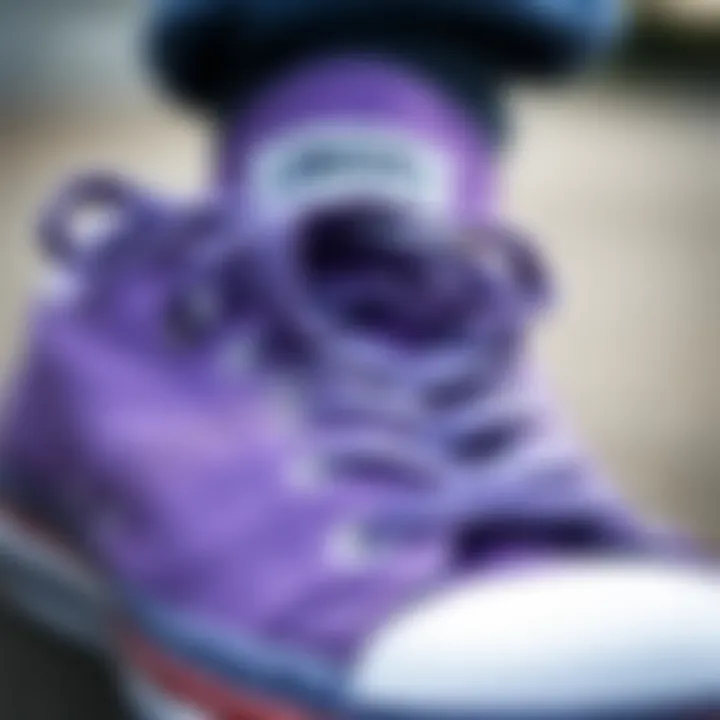 Detailing of Purple Converse Design Close-up of purple Converse detailing and unique design elements.