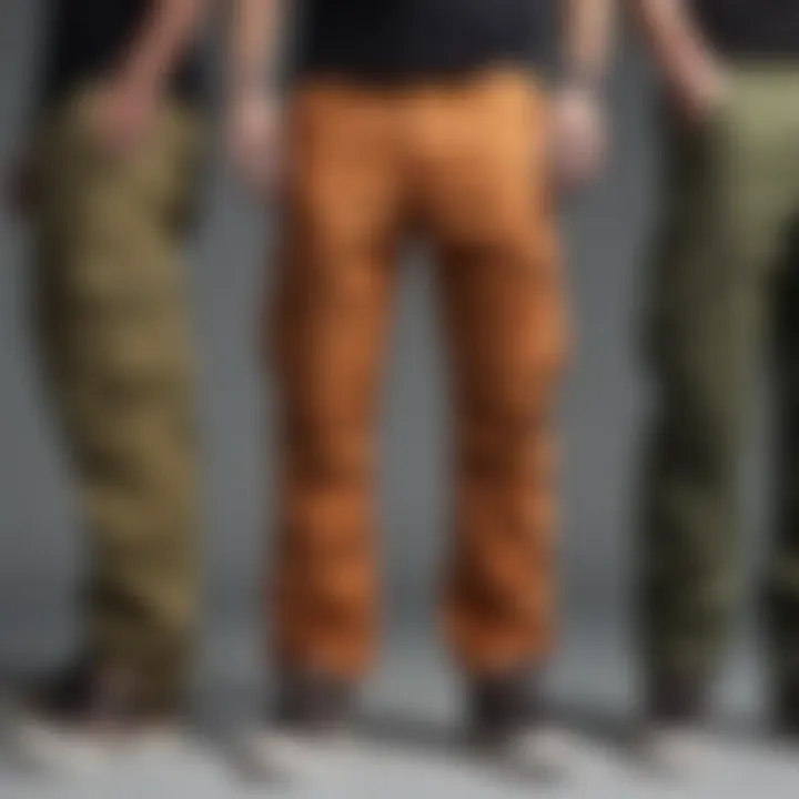 A montage of different styles of cargo pants from various brands