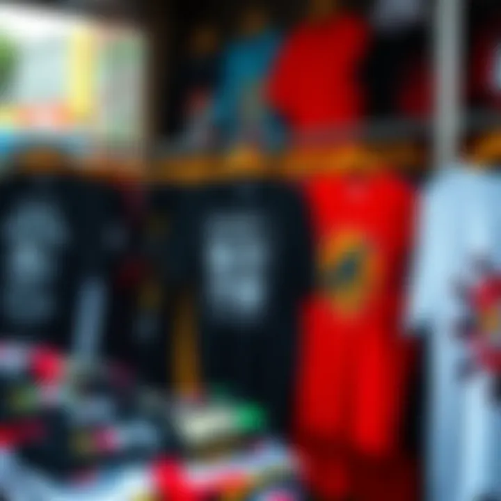 Vibrant Graphic Tees Collection Diverse collection of graphic tees displayed in a vibrant urban setting