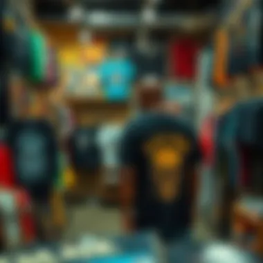 Unique Designs in a Local Shop A trendy local shop showcasing unique graphic tee designs