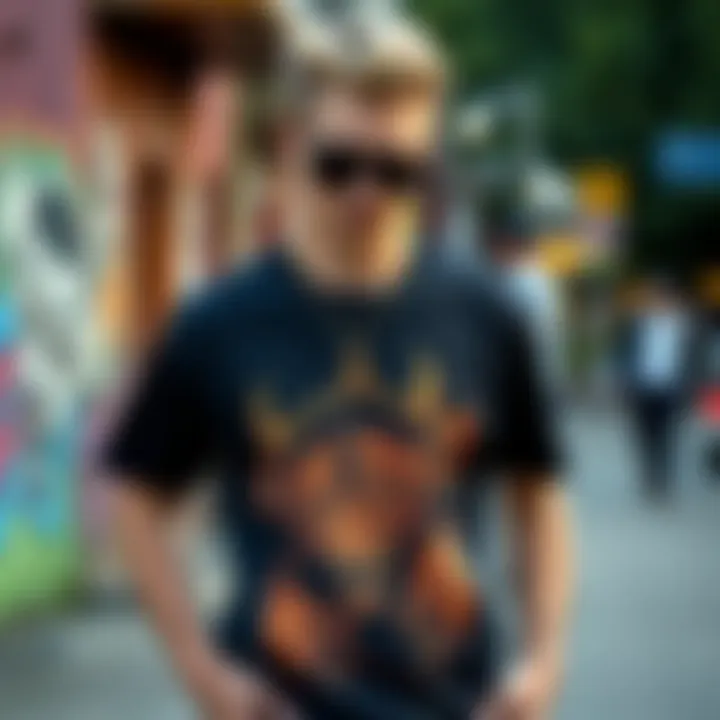 Stylish Expression of Streetwear Culture A stylish individual proudly wearing a graphic tee reflecting streetwear culture