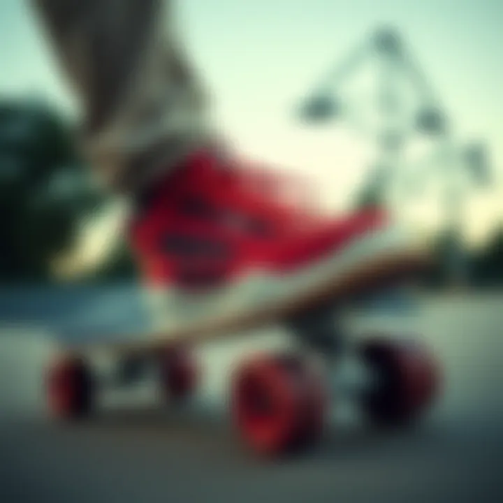 Performance of the Red Fila Disruptor 2 in Skateboarding The Red Fila Disruptor 2 in action on a skateboard, highlighting its performance
