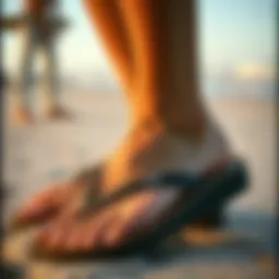 Stylish Roxy Jyll flip flops on a beach setting