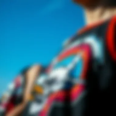 Close-up of skateboarding graphics on tank tops