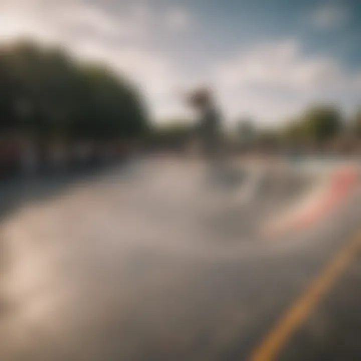 A vibrant skate park filled with skaters showcasing their skills