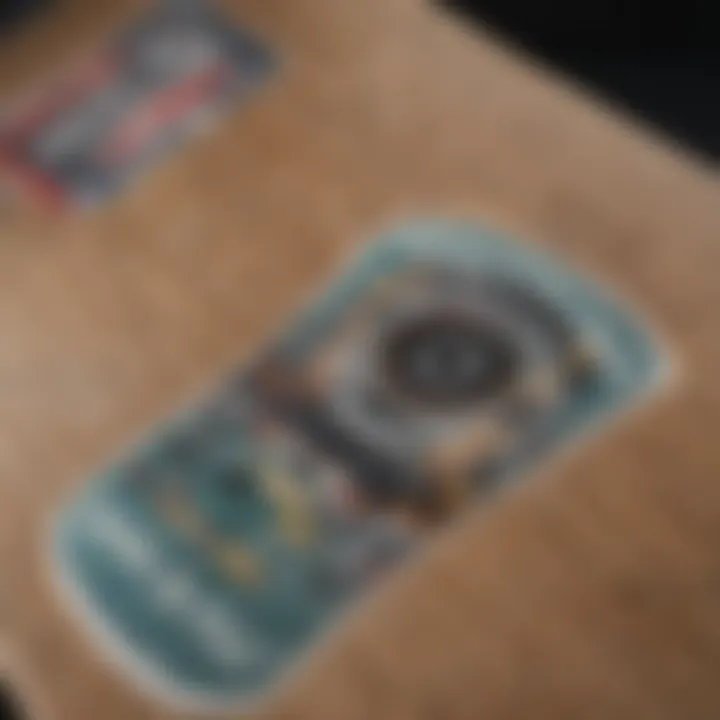 Close-up of skateboard decks with unique designs representing individual personalities