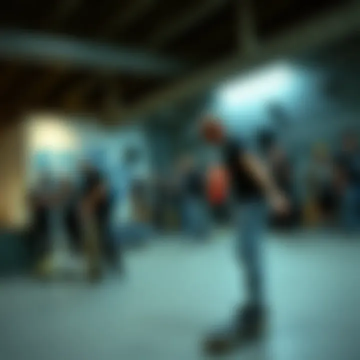 Community Gathering of Skateboard Enthusiasts A community gathering of skateboard enthusiasts in an alternative space