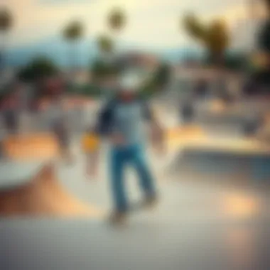 Vibrant Skate Park in Southern California A vibrant skate park filled with skaters showcasing their skills