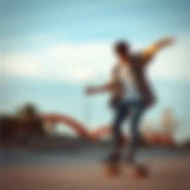Stylish Skateboarder in Action A skateboarder in action, stylishly dressed in street fashion