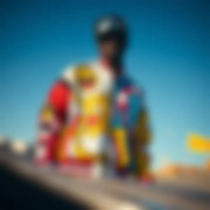 Artistic Representation of Members Only Jacket Vibrant Members Only jacket adorned with cartoon graphics reflecting skate culture