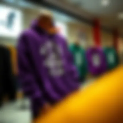 Purple Anti Social Social Club hoodie on display
