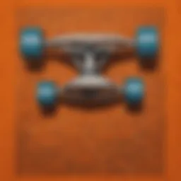 A close-up view of an orange graphic tee featuring intricate skateboarding artwork