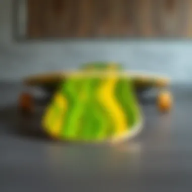 The elegant design of the Arbor Drop Deck Longboard showcasing its sleek lines and vibrant colors.