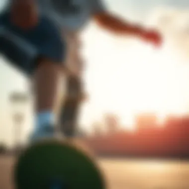 Skateboarding culture with mesh shorts in action