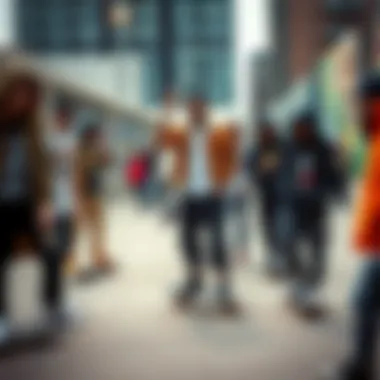 Diverse Expressions of Skate Culture Group of skaters in urban setting highlighting diverse fashion choices