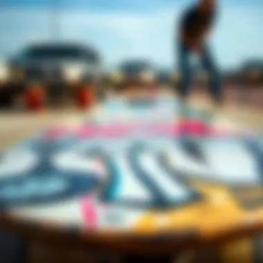 Artistic Expression on Skateboard Decks Close-up of skateboard deck adorned with street art