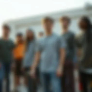 Community of skaters expressing individuality through fashion Group of diverse skaters showcasing their Grey Champion T-shirts