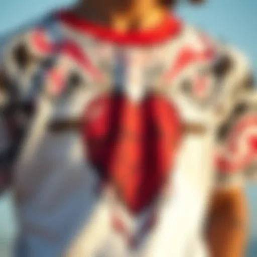 A close-up view of the heart breaker shirt showcasing intricate design details