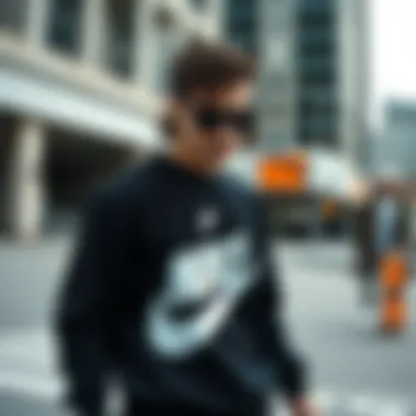Urban Style with Nike Graphic Sweatshirt Stylish skater wearing the Nike Graphic Sweatshirt in an urban environment