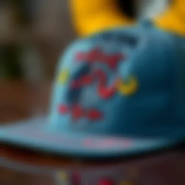 Artful Craftsmanship of Snapback Hats Close-up of a snapback hat with intricate embroidery and unique design elements